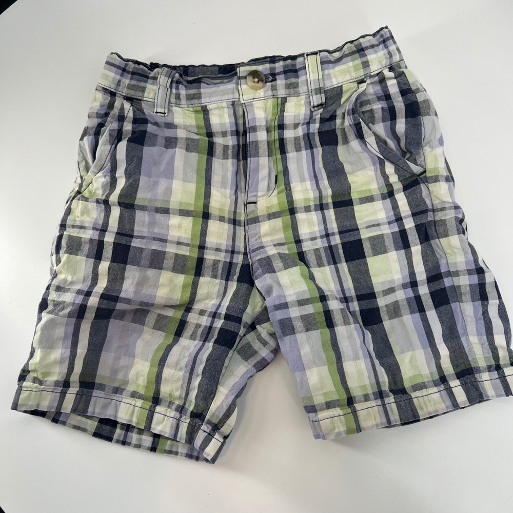 Janie and Jack Plaid Shorts Kids 18-24 Months Green Blue White Button Fly - Picture 1 of 7